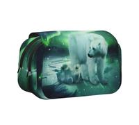 JEJEA Northern Lights Trousse à crayons avec imprimé ours polaire pour crayons, maquillage, boîte de rangement multifonction pour adluts, Noir , Taille unique, Trousse de toilette