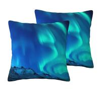 JEJEA Northern Lights1 Lot de 2 taies d'oreiller décoratives en lin imitation lin pour salon, lit, canapé