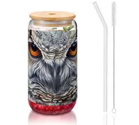 JEJEA Owl Beliefs Tasses en verre avec couvercles en bambou et pailles, tasse à café, tasses en forme de canette, verres, cocktails, transparent
