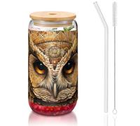 JEJEA Owl Beliefs Tasses en verre avec couvercles en bambou et pailles, tasse à café, tasses en forme de canette, verres, cocktails, transparent