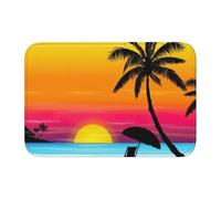 JEJEA Paillasson antidérapant en velours cristal avec dos en caoutchouc antidérapant pour l'intérieur Motif palmier coucher de soleil