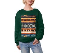 JEJEA Patron national africain imprimé hiver polaire doublé hauts chauds décontractés, pull surdimensionné à manches longues pour femmes, sweat-shirt tendance, vert foncé, S