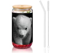 JEJEA Polar Bear Tasses en verre avec couvercles en bambou et pailles, tasse à café, tasses en forme de canette, verres, cocktails, transparent
