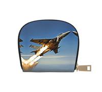 JEJEA Porte-cartes de crédit imprimé avions de chasse avec fermeture éclair, porte-cartes en cuir, blanc, Taille unique
