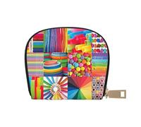 JEJEA Porte-cartes de crédit imprimé collage coloré, petit portefeuille avec fermeture éclair, porte-cartes en cuir, blanc, Taille unique