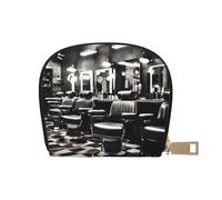 JEJEA Porte-cartes de crédit imprimé monochrome style barbier avec fermeture éclair, porte-cartes en cuir, blanc, Taille unique