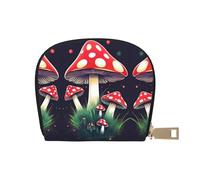 JEJEA Porte-cartes en cuir avec fermeture éclair Motif champignons magiques, blanc, Taille unique