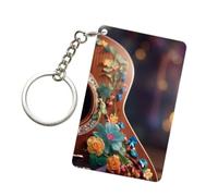JEJEA Porte-clés double face en acrylique avec imprimé de fleurs et guitare, porte-clés en acrylique, cadeaux d'anniversaire pour meilleurs amis