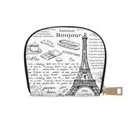 JEJEA Portefeuille en cuir avec fermeture éclair Motif Tour Eiffel Parisien, blanc, Taille unique