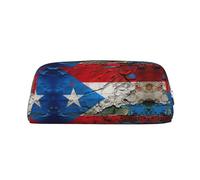 JEJEA Puerto Rico Trousse à crayons en cuir avec imprimé drapeau de Porto Rico, grande capacité, trousse de papeterie, trousse de maquillage polyvalente, Argenté., Taille unique, Trousse de toilette
