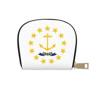 JEJEA Rhode Island State Flag Print Credit Card Holder Wallet, petit porte-cartes portefeuille avec fermeture éclair, porte-cartes en cuir, blanc, Taille unique
