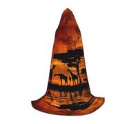 JEJEA Robe de magicien à capuche avec imprimé arbre majestueux d'Afrique, girafe pour Halloween, cosplay, fête de Noël, cape d'Halloween médiévale Renaissance
