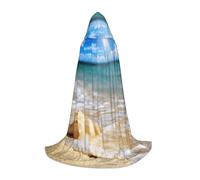 JEJEA Robe de magicien à capuche avec imprimé coquillages et vagues de l'océan, Halloween, cosplay, fête de Noël, cape d'Halloween médiévale et Renaissance