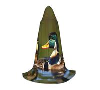 JEJEA Robe de magicien à capuche avec imprimé deux canards colverts pour Halloween, cosplay, fête de Noël, cape d'Halloween médiévale Renaissance