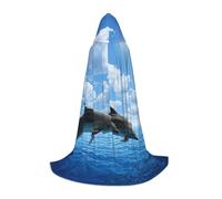 JEJEA Robe de magicien à capuche avec imprimé deux dauphins pour Halloween, cosplay, fête de Noël