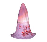 JEJEA Robe de magicien à capuche avec imprimé flamants roses pour Halloween, cosplay, fête de Noël, cape d'Halloween médiévale de la Renaissance