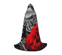 JEJEA Robe de magicien à capuche avec imprimé roses noires, blanches et rouges pour Halloween, cosplay, fête de Noël, cape d'Halloween médiévale Renaissance