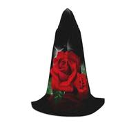 JEJEA Robe de magicien à capuche avec imprimé roses rouges pour Halloween, cosplay, fête de Noël, cape médiévale de la Renaissance