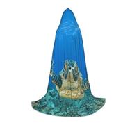 JEJEA Robe de magicien à capuche avec imprimé tortues de mer pour Halloween, cosplay, fête de Noël, cape médiévale de la Renaissance