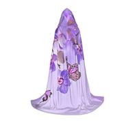 JEJEA Robe de magicien à capuche pour Halloween, cosplay, fête de Noël, cape d'Halloween médiévale et Renaissance avec imprimé papillon violet