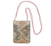 JEJEA Sac à bandoulière pour téléphone portable avec sangle réglable, motif carte du monde ancienne, pour voyage, shopping, rose, Taille unique