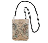 JEJEA Sac à bandoulière pour téléphone portable avec sangle réglable, motif carte du monde ancienne, pour voyage, shopping, Noir , Taille unique