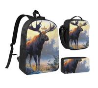 JEJEA Sac à dos 3 en 1 avec boîte à déjeuner et étui à livres, sac à déjeuner, trousse à crayons 43,2 cm pour voyage, Noir , Taille unique