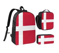 JEJEA Sac à dos 3 en 1 imprimé drapeau danois avec boîte à déjeuner, trousse à livres, sac à déjeuner, trousse à crayons 43,2 cm pour voyage, Noir , Taille unique
