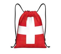 JEJEA Sac à dos avec cordon de serrage imprimé drapeau suisse pour la natation, la plage, Noir , S
