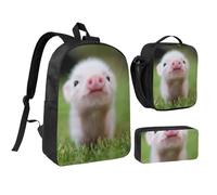 JEJEA Sac à dos imprimé bébé cochon avec boîte à déjeuner et trousse en pécnil, sac à livres, sac à déjeuner, trousse à crayons 43,2 cm pour voyage, Noir , Taille unique
