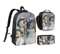 JEJEA Sac à dos imprimé bonhomme de neige de Noël avec boîte à déjeuner et étui en pécnil, sac à livres, sac à déjeuner, trousse à crayons 43,2 cm pour voyage, Noir , Taille unique