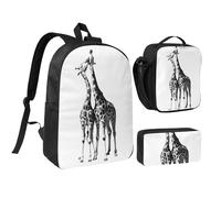 JEJEA Sac à dos imprimé girafe africaine avec boîte à déjeuner et étui en pécnil, sac à livres, sac à déjeuner, trousse à crayons 43,2 cm pour voyage, Noir , Taille unique