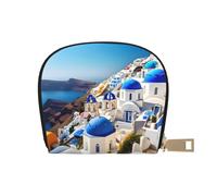 JEJEA Santorini Portefeuille en cuir avec fermeture éclair Motif île grecque vue sur la mer, blanc, Taille unique