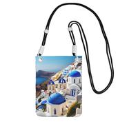 JEJEA Santorini - Sac à bandoulière pour téléphone portable avec imprimé île grecque et vue sur la mer pour homme et femme, sangle réglable, pour voyage, shopping, Noir , Taille unique