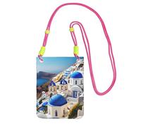 JEJEA Santorini - Sac à bandoulière pour téléphone portable avec imprimé île grecque et vue sur la mer pour homme et femme, sangle réglable, pour voyage, shopping, Fuchsia, Taille unique