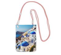 JEJEA Santorini - Sac à bandoulière pour téléphone portable avec imprimé île grecque et vue sur la mer pour homme et femme, sangle réglable, pour voyage, shopping, rose, Taille unique