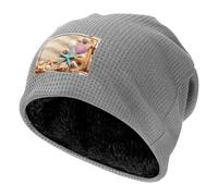 JEJEA Shells On The Beach Print Fleece Lined Skull Cap, Winter Knit Cuffed Beanie Hat Soft Warm Ski Hats Unisex Cold Weather, gris clair, Taille unique