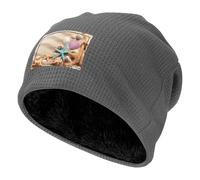 JEJEA Shells On The Beach Print Fleece Lined Skull Cap, Winter Knit Cuffed Beanie Hat Soft Warm Ski Hats Unisex Cold Weather, gris, Taille unique