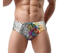 JEJEA Slip pour homme imprimé avantage cerveau gauche et droit taille S à 3XL, slip anti-humidité taille mi-haute évacuant l'humidité, Noir , S