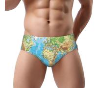 JEJEA Slip pour homme imprimé carte du monde taille S à 3XL, taille mi-haute évacuant l'humidité, Noir , S