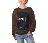 JEJEA Solar System Jupiter Saturne Imprimé Hiver Polaire Doublé Chaud Décontracté Hauts Femme Pull Oversize Manches Longues Pull Mode Sweatshirt, café, S