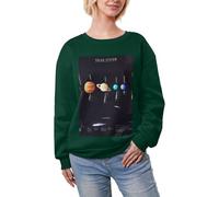 JEJEA Solar System Jupiter Saturne Imprimé Hiver Polaire Doublé Chaud Décontracté Hauts Femme Pull Oversize Manches Longues Pull Mode Sweatshirt, vert foncé, M