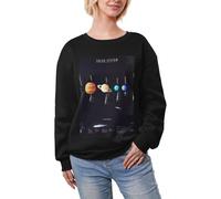 JEJEA Solar System Jupiter Saturne Imprimé Hiver Polaire Doublé Chaud Décontracté Hauts Femme Pull Oversize Manches Longues Pull Mode Sweatshirt, Noir , XS