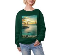 JEJEA Sunrise Over Hanauma Bay Oahu Hawaï Imprimé Hiver Polaire Doublé Chaud Décontracté Hauts Surdimensionnés Manches Longues Pull Mode Sweatshirt, vert foncé, M