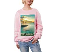 JEJEA Sunrise Over Hanauma Bay Oahu Hawaï Imprimé Hiver Polaire Doublé Chaud Décontracté Hauts Surdimensionnés Manches Longues Pull Mode Sweatshirt, rose, M