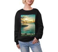 JEJEA Sunrise Over Hanauma Bay Oahu Hawaï Imprimé Hiver Polaire Doublé Chaud Décontracté Hauts Surdimensionnés Manches Longues Pull Mode Sweatshirt, Noir , XS