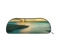JEJEA Sunrise Over Hanauma Bay Oahu Hawaii Trousse à crayons en cuir avec fermeture éclair, trousse à crayons, trousse à crayons, trousse à maquillage, Argenté., Taille unique, Trousse de toilette
