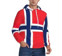 JEJEA Sweat à capuche pour homme, imprimé drapeau norvégien, cordon de serrage, pull à manches longues, pour un usage quotidien, Noir , XL