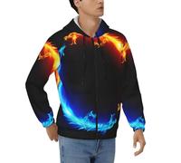 JEJEA Sweat à capuche zippé en polyester doux avec imprimé dragons de feu et de glace, tailles S à 3XL, Noir , XXL