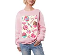 JEJEA Sweet Lollipop Colorful Sweet Lollipop Cupcake Donut Print Winter Fleece Lined Warm Casual Tops, Women Oversize Long Sleeve Pullover Fashion Sweatshirt, rose, XL
